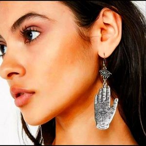 Silver Evil Eye Celestial Palm Zodiac Drop Earrings